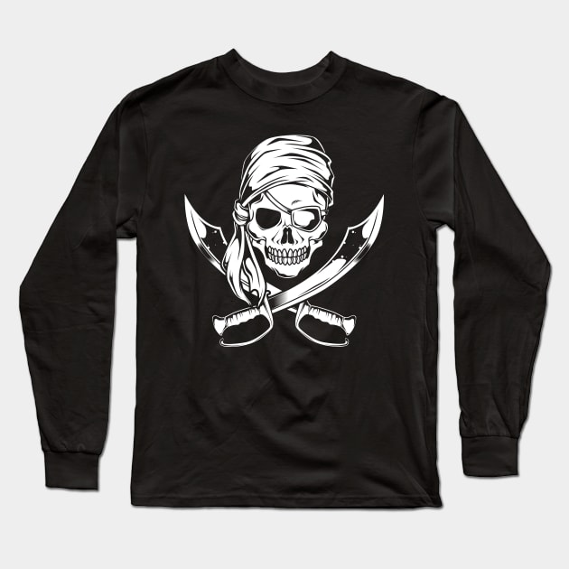 Pirate flag with sabers and skull - Pirates Long Sleeve T-Shirt by Modern Medieval Design